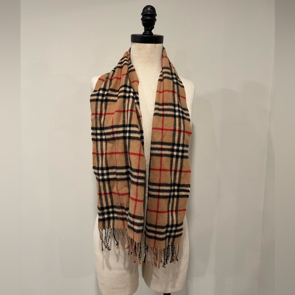 Burberry Tan and Red Check Scarf - Picture 2 of 7
